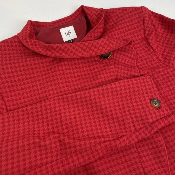 CAbi Women's Celebration Jacket Small Red Houndstooth Classic Long Single Button - Picture 1 of 11